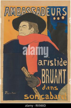 Ambassadeurs: Aristide Bruant. Henri de Toulouse-Lautrec; francese, 1864-1901. Data: 1892. Dimensioni: 1.390 × 952 mm (immagine, incl. i contrassegni randagi); 1.472 × 999 mm (totale con entrambi i fogli). Litografia a colori su carta velina marrone carta. Provenienza: Francia. Museo: Chicago Art Institute. Foto Stock