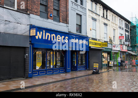 Un giorno di pioggia in Stockport Foto Stock