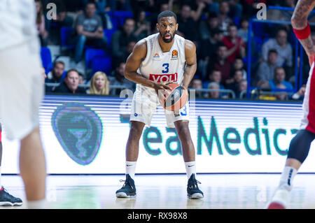 Cole Norris in KK Buducnost su match con Olympiacos Pireo Foto Stock