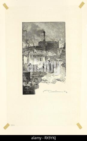 Quartier des Gobelins, piastra 20 da Le Long de la Seine et des Boulevards. Louis Auguste Lepère (Francese, 1849-1918); pubblicato da A. Desmoulins (francese, attivo c. 1908-1910). Data: 1889. Dimensioni: 184 × 111 mm (nell'immagine); 307 × 196 mm (foglio). Incisione su legno nero in crema tessuto giapponese. Provenienza: Francia. Museo: Chicago Art Institute. Foto Stock