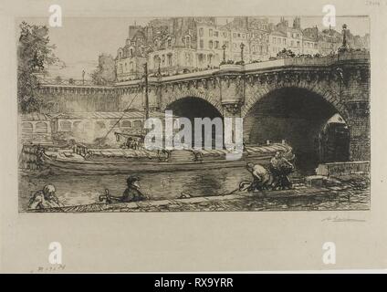 Il Pont Neuf. Louis Auguste Lepère; francese, 1849-1918. Data: 1901. Dimensioni: 172 × 310 mm (nell'immagine); 209 × 320 mm (piastra); 240 × 341 mm (foglio). Attacco sulla crema carta intessuta. Provenienza: Francia. Museo: Chicago Art Institute. Foto Stock