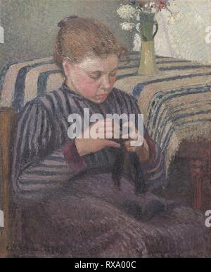Donna rammendo. Camille Pissarro; francese, 1830-1903. Data: 1895. Dimensioni: 65,4 × 54,4 cm (25 5/8 × 21 3/8 in.). Olio su tela. Provenienza: Francia. Museo: Chicago Art Institute. Foto Stock