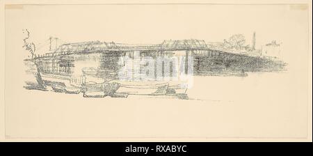 Il vecchio ponte di Battersea, n. 2. James McNeill Whistler; American, 1834-1903. Data: 1878. Dimensioni: 70 x 269 mm (nell'immagine); 132 x 303 mm (foglio). Litografia di trasferimento in nero su off-piastra bianca di carta. Origine: Stati Uniti. Museo: Chicago Art Institute. Foto Stock