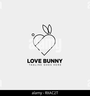 Coniglio o bunny love linea animale arte logo stile modello icona vettore Illustrazione Vettoriale