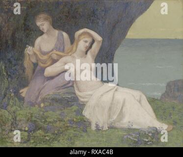 Nell'erica. Pierre Cécile Puvis de Chavannes; francese, 1824-1898. Data: 1896. Dimensioni: 80,6 × 99,7 cm (31 3/4 × 39 1/4 in.). Olio su tela. Provenienza: Francia. Museo: Chicago Art Institute. Foto Stock