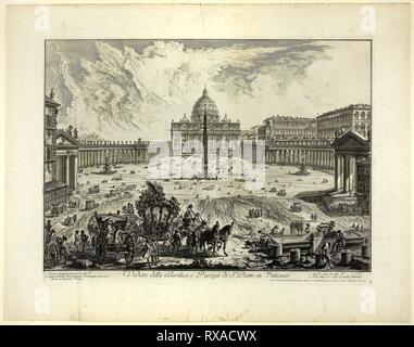 Vista della Basilica di San Pietro e Piazza in Vaticano da vedute di Roma. Giovanni Battista Piranesi; Italiano, 1720-1778. Data: 1748. Dimensioni: 380 x 536 mm (nell'immagine); 404 x 543 mm (piastra); 522 x 665 mm (foglio). Incisione su avorio pesanti di cui la carta. Origine: Italia. Museo: Chicago Art Institute. Foto Stock