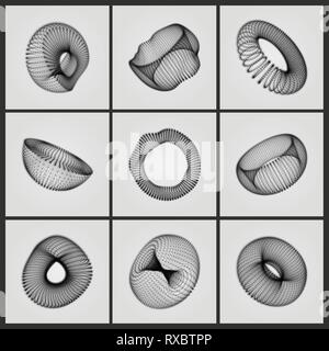 Forma geometrica per la progettazione. Il Toro costituito da punti. La mezza sfera consiste di punti. Griglia molecolare. La tecnologia 3D di stile. Illustra il vettore Illustrazione Vettoriale