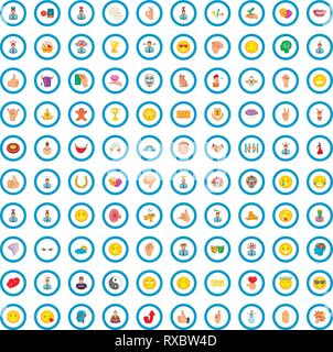100 emozione set di icone, stile cartoon Illustrazione Vettoriale