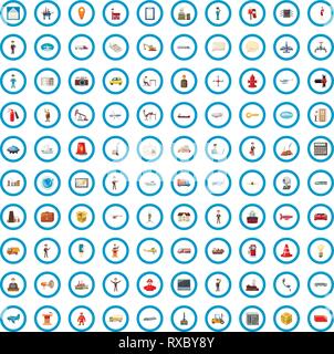 100 Ingegneria set di icone, stile cartoon Illustrazione Vettoriale