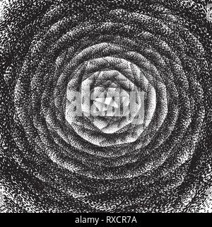 Abstract background. Buco nero con linee tratteggiate. Carta da parati Dotwork Illustrazione Vettoriale