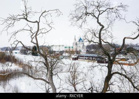 Vista aerea della Natività Cattedrale del Cremlino e Suzdal case di città, Vladimir oblast, Russia Foto Stock