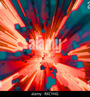 Furious Blast o esplosione design con square, blu scuro barre su un incandescente arancione, sfondo luminoso in formato quadrato. Potenza Tunnel di energia Foto Stock