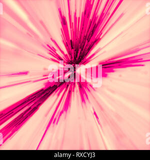 Disegno astratto di un rosso cremisi esplosione colorata o esplosione concetto su di un pallido giallo crema o sfondo con raggi radianti in formato quadrato con cop Foto Stock