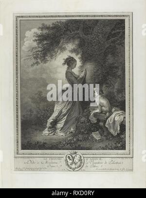 Il Souvenir. Nicolas Delaunay (Francese, 1739-1792); dopo Jean Honoré Fragonard (Francese, 1732-1806). Data: 1759-1792. Dimensioni: 366 × 275 mm (nell'immagine); 376 × 292 mm (piastra); 434 × 335 mm (foglio). Incisione su avorio di cui la carta. Provenienza: Francia. Museo: Chicago Art Institute. Foto Stock