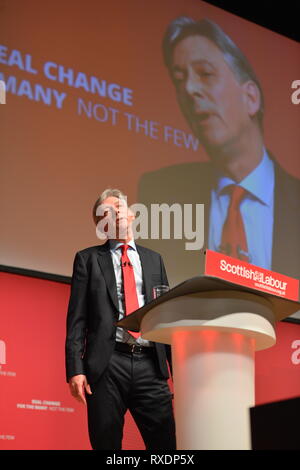 Dundee, Regno Unito. 9 Mar, 2019. Scottish leader laburista, Richard Leonard MSP offre la sua nota fondamentale discorso alla conferenza di Caird Hall, Dundee. Credito: Colin Fisher/Alamy Live News Foto Stock