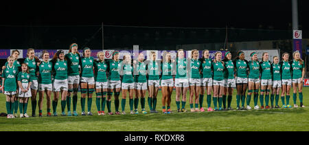 Energia Park, Dublin, Irlanda. 9 Mar, 2019. Womens Sei Nazioni di rugby, Irlanda contro la Francia; il team irlandese line up prima di credito kickoff: Azione Plus sport/Alamy Live News Foto Stock