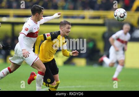 Dortmund, Germania. 09Mar, 2019. firo: 09.03.2019, calcio, 2018/2019, 1.Bundesliga BVB Borussia Dortmund - VfB Stuttgart 3 : 1 duelli Marco Reus, | Utilizzo di credito in tutto il mondo: dpa/Alamy Live News Foto Stock