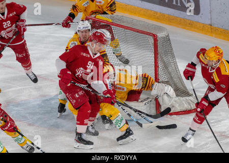 Losanna, Svizzera. 9 marzo, 2019. LNA svizzera di hockey su ghiaccio HC LOSANNA VS SCL Tigers- Lausanne Hc Vs HC SCL Tigers a Vaudoise Arena, Losanna (Play-off Quarti di Finale atto I), 09-03-2019. Credito: Eric Dubost/Alamy Live News Foto Stock