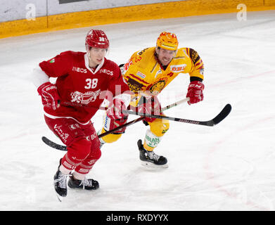 Losanna, Svizzera. 9 marzo, 2019. LNA svizzera di hockey su ghiaccio HC LOSANNA VS SCL Tigers- Lausanne Hc Vs HC SCL Tigers a Vaudoise Arena, Losanna (Play-off Quarti di Finale atto I), 09-03-2019. Credito: Eric Dubost/Alamy Live News Foto Stock