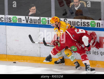 Losanna, Svizzera. 9 marzo, 2019. LNA svizzera di hockey su ghiaccio HC LOSANNA VS SCL Tigers- Lausanne Hc Vs HC SCL Tigers a Vaudoise Arena, Losanna (Play-off Quarti di Finale atto I), 09-03-2019. Credito: Eric Dubost/Alamy Live News Foto Stock