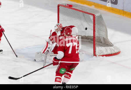 Losanna, Svizzera. 9 marzo, 2019. LNA svizzera di hockey su ghiaccio HC LOSANNA VS SCL Tigers- Lausanne Hc Vs HC SCL Tigers a Vaudoise Arena, Losanna (Play-off Quarti di Finale atto I), 09-03-2019. Credito: Eric Dubost/Alamy Live News Foto Stock