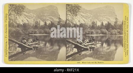 Mirror Lake e Mt. Watkins. John P. Soule; American, 1828-1904. Data: 1870. Dimensioni: 7,9 x 7,9 cm (ogni immagine); 8,5 x 17,4 cm (scheda). Albume stampa, stereo, No. 1248 dalla serie "California--Yo-Semite Valle'. Origine: Stati Uniti. Museo: Chicago Art Institute. Foto Stock