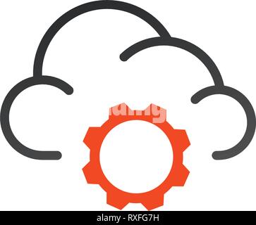 Il cloud computing linea Impostazioni icona di stile lineare di firmare per il concetto di mobile e web design. Lo storage cloud e ingranaggio outline icona vettore. Illustrazione Vettoriale