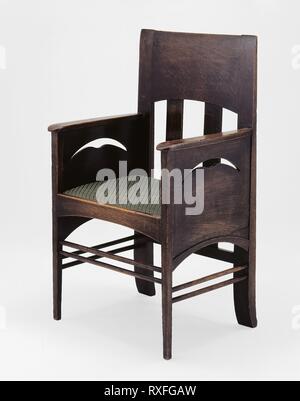 Poltrona. Progettato da Charles Rennie Mackintosh (scozzese, 1868-1928); la Scozia, Glasgow. Data: 1897. Dimensioni: 96,4 x 57,2 x 45,8 cm (38 x 22,5 x 18 in.). Rovere tinto con moderni crini tappezzeria. Origine: Scozia. Museo: Chicago Art Institute. Foto Stock