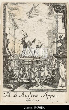 Il martirio di sant'Andrea, piastra tre dal martirio degli apostoli. Jacques Callot; francese, 1592-1635. Data: 1612-1635. Dimensioni: 72 × 46 mm. Acquaforte su carta. Provenienza: Francia. Museo: Chicago Art Institute. Foto Stock