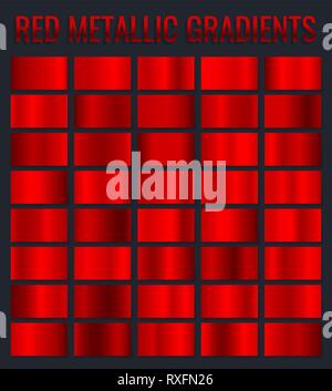 Collezione rosso gradienti metallico cromato, gradiente di natale set. Illustrazione Vettoriale. Illustrazione Vettoriale