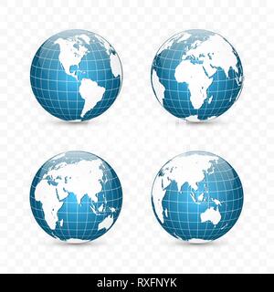 Globo terrestre. Mappa mondo set. Pianeta con i continenti. Illustrazione Vettoriale. Illustrazione Vettoriale