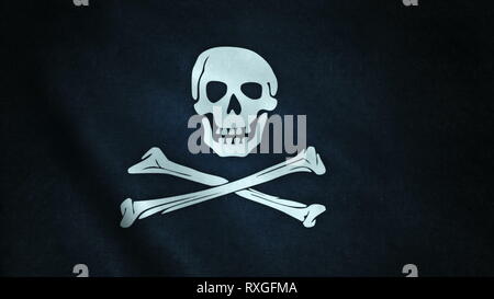 Closeup bandiera dei pirati. Realistiche in 3D rendering. Panno per natura Foto Stock