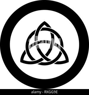 Triquetra nel cerchio Trikvetr knot forma Trinity knot icona colore nero vettore in cerchio intorno illustrazione stile piatto semplice immagine Illustrazione Vettoriale