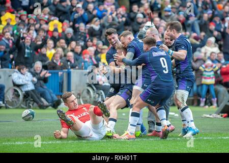 Edimburgo, Scozia. . 09Mar, 2019. firo: 09.03.2019 Rugby Guinness Sei Nazioni match tra la Scozia e il Galles in BT Murrayfield Stadium, Edimburgo, Darcy Graham (# 11) della Scozia | Credit: dpa/Alamy Live News Foto Stock