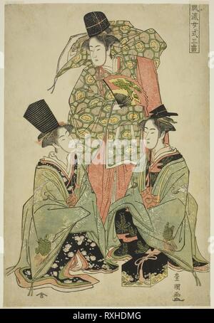 Un elegante versione femminile della danza Shikisanban (Furyu onna shikisanban). Utagawa Toyokuni I ?? ?? ??; Giapponese, 1769-1825. Data: 1783-1794. Dimensioni: 36,9 × 25,1 cm (14 1/2 x 9 7/8 in.). Colore stampa woodblock; oban. Provenienza: Giappone. Museo: Chicago Art Institute. Foto Stock