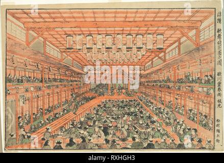 Immagine in prospettiva di un teatro Kabuki (uki-e Kabuki non shibai zu). Utagawa Toyoharu; Giapponese, 1735-1814. Data: 1771-1781. Dimensioni: 25,6 x 38,6 cm. Colore stampa woodblock; oban. Provenienza: Giappone. Museo: Chicago Art Institute. Foto Stock