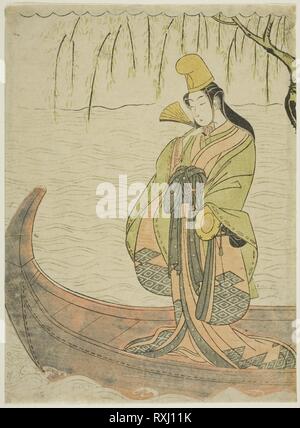 Shirabyoshi Ballerina in piedi in barca Asazuma. Suzuki Harunobu ?? ??; Giapponese, 1725 (?)-1770. Data: 1764-1770. Dimensioni: 10 x 7 5/16 in. Colore stampa woodblock; chuban. Provenienza: Giappone. Museo: Chicago Art Institute. Foto Stock