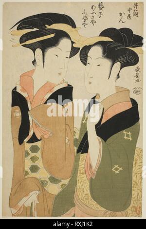 Kan, una cameriera del Izutsuya e la geisha Fuseya del Ogiya. Eishosai Choki; Giapponese, attivo c. 1790s-primi 1800s. Data: 1789-1799. Dimensioni: 37,4 x 24,6 cm (14 11/16 x 9 11/16 in.). Colore stampa woodblock; oban. Provenienza: Giappone. Museo: Chicago Art Institute. Foto Stock