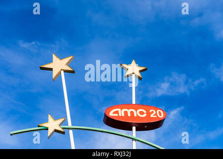 AMC 20, firmare con stelle; Santa Clara, California, Stati Uniti d'America Foto Stock