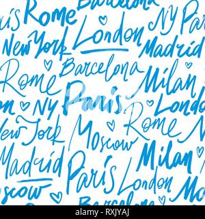 Vector pattern senza soluzione di continuità con i nomi di città del mondo Illustrazione Vettoriale