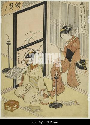 La rettitudine (Gi), dalla serie 'Cinque Virtù Cardinali'. Suzuki Harunobu ?? ??; Giapponese, 1725 (?)-1770. Data: 1767. Dimensioni: 26,8 x 20,2 cm (10 1/2 x 7 7/8 in.). Colore stampa woodblock; chuban. Provenienza: Giappone. Museo: Chicago Art Institute. Foto Stock