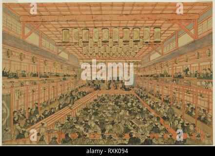 Immagine in prospettiva di un teatro Kabuki (uki-e Kabuki non shibai zu). Utagawa Toyoharu; Giapponese, 1735-1814. Data: 1771-1781. Dimensioni: 9 3/4 x 14 3/8 in. Colore stampa woodblock; oban, rifilati. Provenienza: Giappone. Museo: Chicago Art Institute. Foto Stock