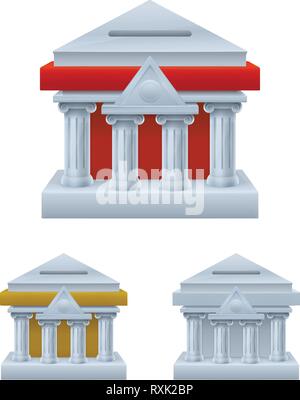 Bank building salvadanaio a forma di banche su sfondo bianco. Financial concept design. Illustrazione Vettoriale