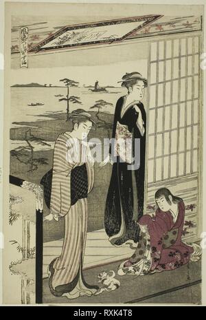 La Suma, dalla serie 'una parodia alla moda del racconto di Genji (Furyu yatsushi Genji)'. Eishi Chobunsai; Giapponese, 1756-1829. Data: 1784-1799. Dimensioni: 15 1/2 x 10 1/4 in. Colore stampa woodblock; lamiera sinistra di oban trittico (lamiera destra: 1925.3104). Provenienza: Giappone. Museo: Chicago Art Institute. Foto Stock