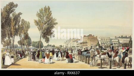 Hyde Park vicino al cancello Crosvenor, piastra di sedici da punti di vista originali di Londra come è. Thomas Shotter Boys (Inglese, 1803-1874); progettata da Charles Ollier (Inglese, 1788-1859). Data: 1842. Dimensioni: 243 × 470 mm. Colorate a mano litografia su carta. Origine: Inghilterra. Museo: Chicago Art Institute. Foto Stock