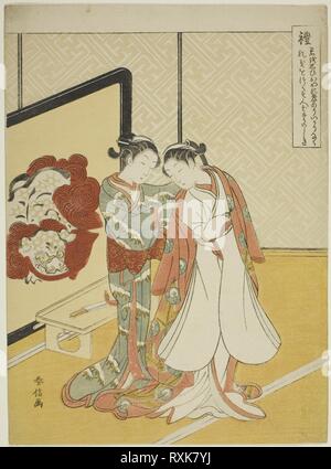 Cortesia (REI), dalla serie 'Cinque Virtù Cardinali'. Suzuki Harunobu ?? ??; Giapponese, 1725 (?)-1770. Data: 1767. Dimensioni: 28,6 x 21,1 cm (11 1/4 x 8 1/8 in.). Colore stampa woodblock; chuban. Provenienza: Giappone. Museo: Chicago Art Institute. Foto Stock