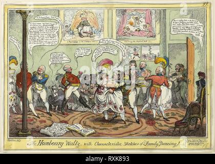 Il Valzer di Hombourg, con caratteristica schizzi di famiglia Dancing!. George Cruikshank (Inglese, 1792-1878), pubblicata da George Humphrey (inglese, c. 1773-1831). Data: 1818. Dimensioni: 245 × 350 mm (nell'immagine); 250 × 353 mm (piastra); 254 × 358 mm (foglio). Colorate a mano di attacco sulla carta. Origine: Inghilterra. Museo: Chicago Art Institute. Foto Stock