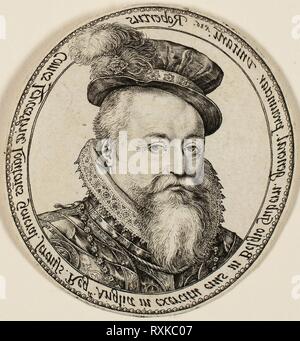 Robert Dudley, Earl di Leicester (1532-1588), inglese nobile, Governatore Generale delle province unite nel 1585-87. Hendrick Goltzius; Olandese, 1558-1617. Data: 1586. Dimensioni: 61 x 52 mm (l'immagine/foglio, rifilato entro la piastra mark). Incisione in nero su avorio di cui la carta. Origine: Paesi Bassi. Museo: Chicago Art Institute. Autore: Hendrick Goltzius. Hendrik Goltzius. Foto Stock