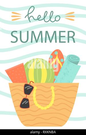 Set di 3 poster dell'estate. Vettore il concetto di design per l'estate. Ciao estate. Illustrazione Vettoriale