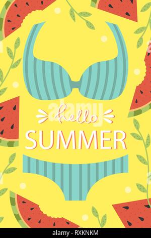 Una luminosa estate card. Biglietto di auguri . Beach party. Vector design concept per il Summer Party. Illustrazione Vettoriale